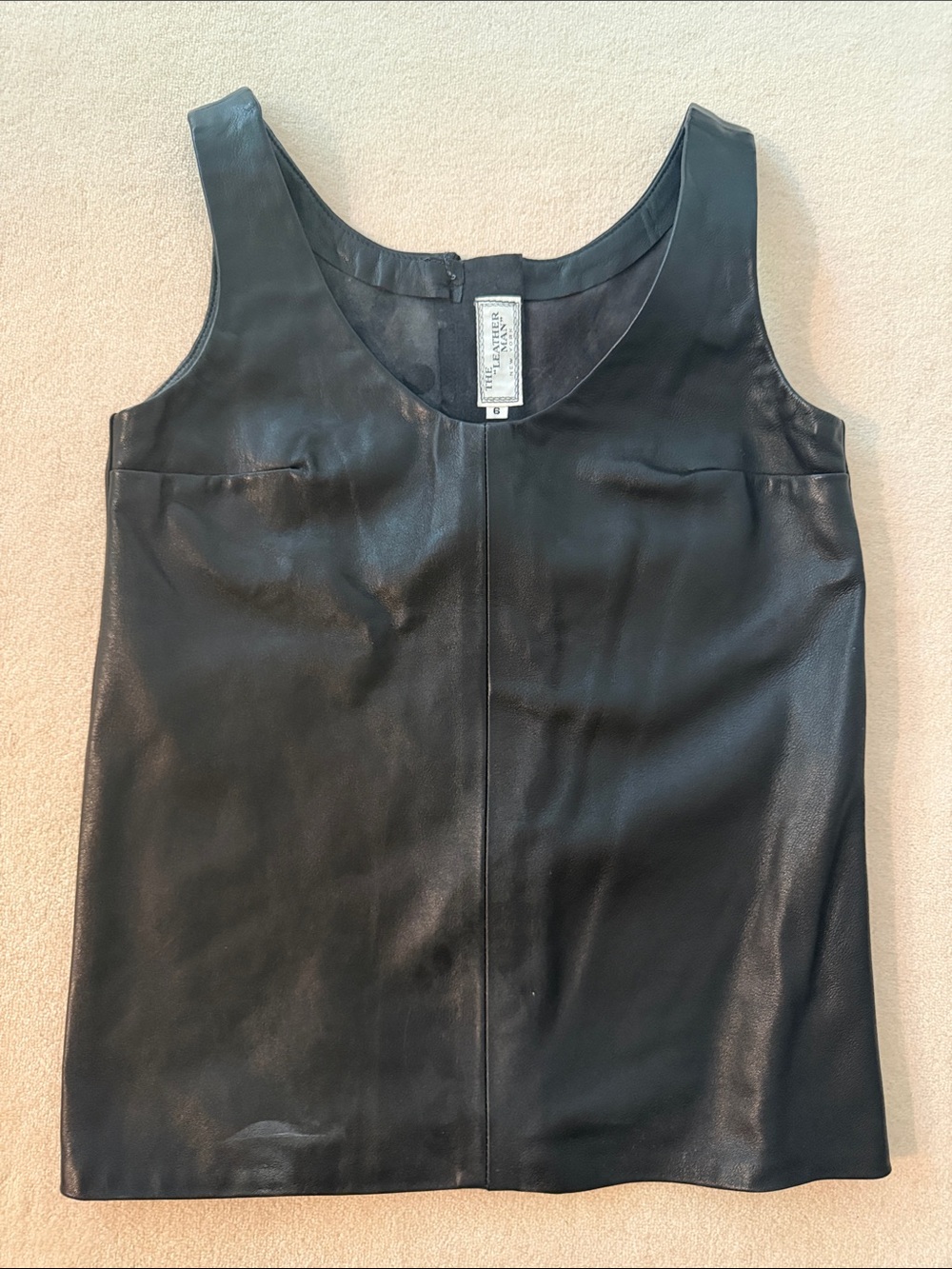 Black Leather Scoop Neck Shell Top